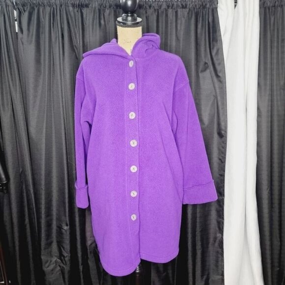 Vintage 90s Purple Long Oversized Cozy  Hooded Fleece Jacket - Picture 1 of 12